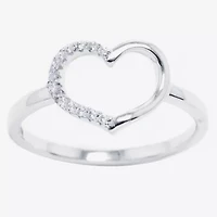 Silver Treasures Womens Cubic Zirconia Sterling Heart Band