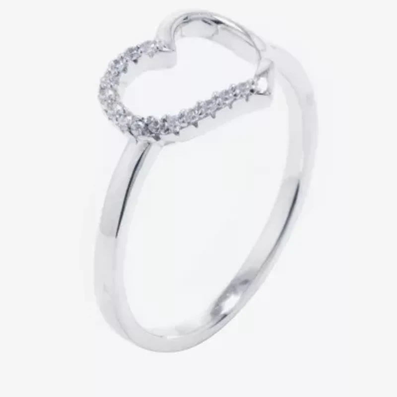 Silver Treasures Womens Cubic Zirconia Sterling Heart Band