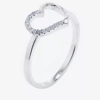 Silver Treasures Womens Cubic Zirconia Sterling Heart Band