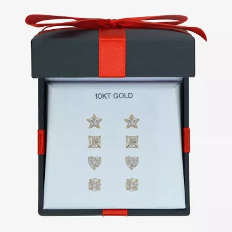 10K Gold 4 Pair Earring Set