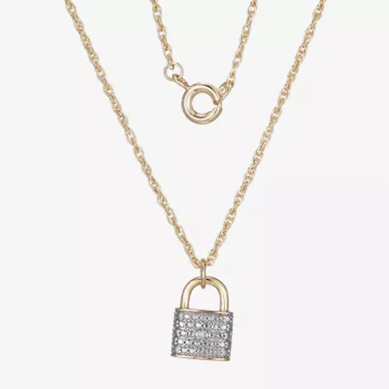 Sparkle Allure Padlock Womens White Diamond Accent Pure Silver Over Bronze 18 Inch Pendant Necklace