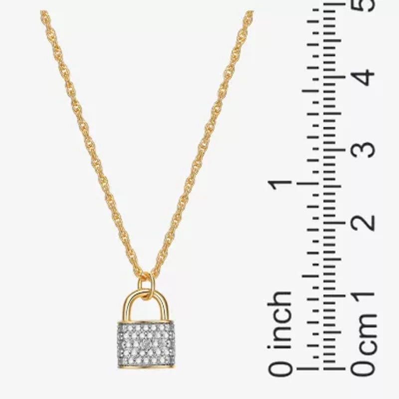 Sparkle Allure Padlock Womens White Diamond Accent Pure Silver Over Bronze 18 Inch Pendant Necklace