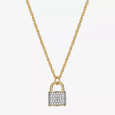 Sparkle Allure Padlock Womens White Diamond Accent Pure Silver Over Bronze 18 Inch Pendant Necklace
