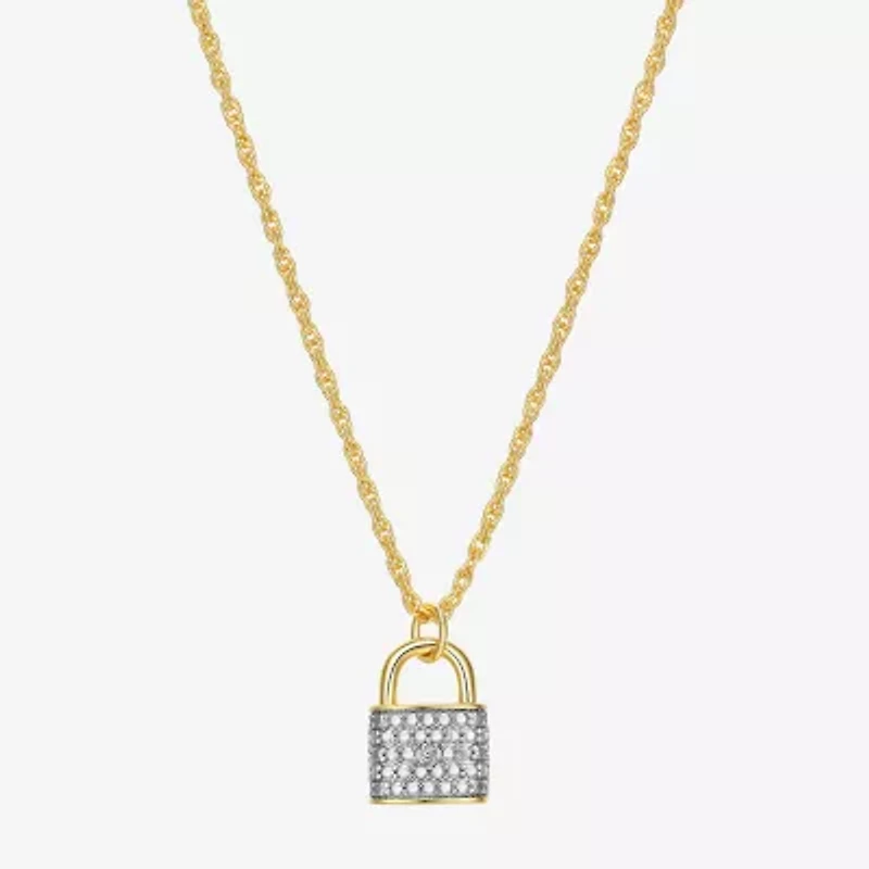 Sparkle Allure Padlock Womens White Diamond Accent Pure Silver Over Bronze 18 Inch Pendant Necklace