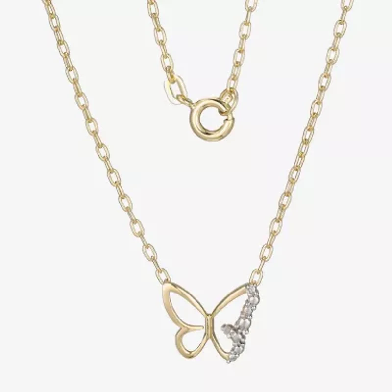 Sparkle Allure Womens White Diamond Accent Pure Silver Over Bronze Butterfly 18 Inch Pendant Necklace