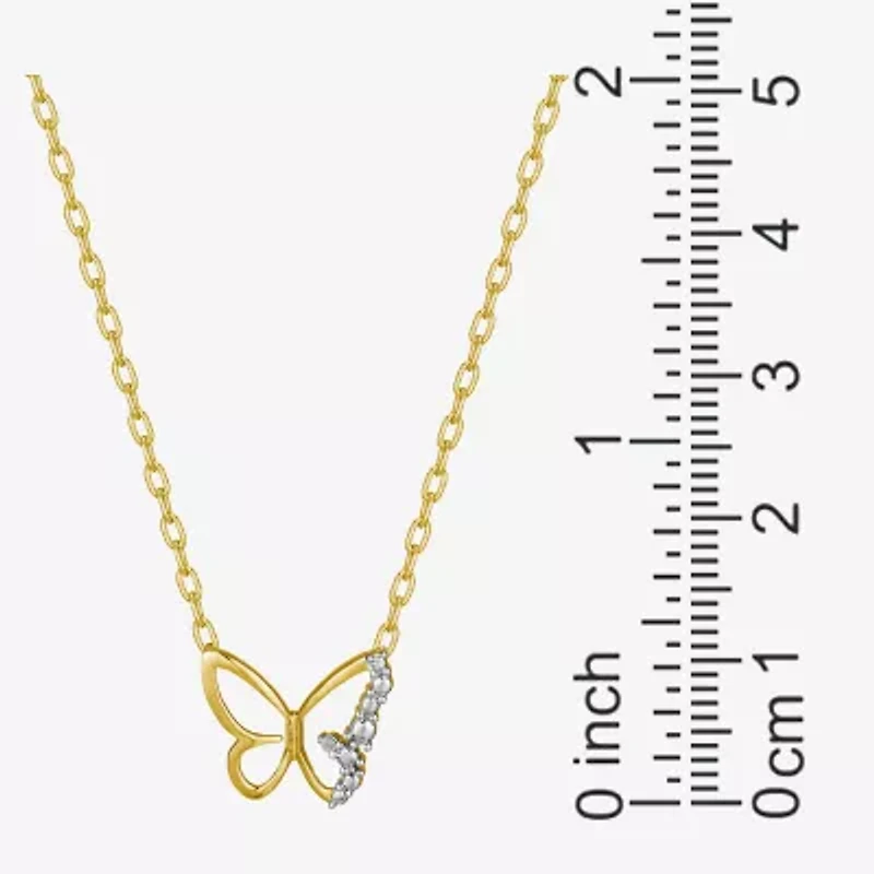 Sparkle Allure Womens White Diamond Accent Pure Silver Over Bronze Butterfly 18 Inch Pendant Necklace