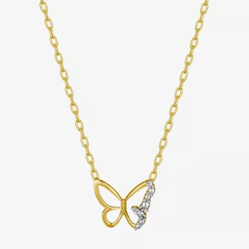 Sparkle Allure Womens White Diamond Accent Pure Silver Over Bronze Butterfly 18 Inch Pendant Necklace