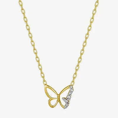 Sparkle Allure Womens White Diamond Accent Pure Silver Over Bronze Butterfly 18 Inch Pendant Necklace