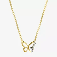 Sparkle Allure Womens White Diamond Accent Pure Silver Over Bronze Butterfly 18 Inch Pendant Necklace