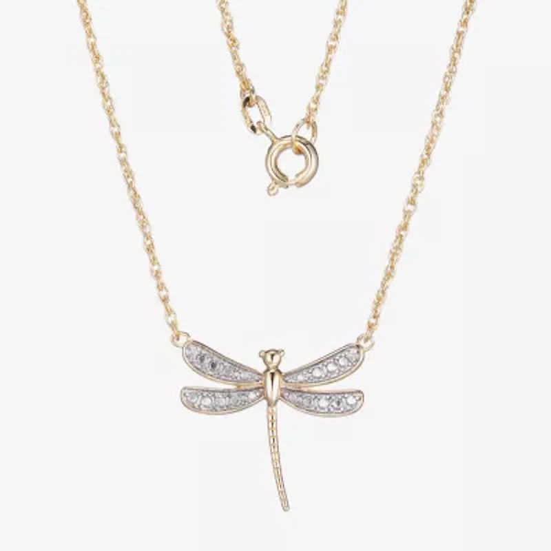 Sparkle Allure Dragonfly Womens White Diamond Accent Pure Silver Over Bronze 18 Inch Pendant Necklace