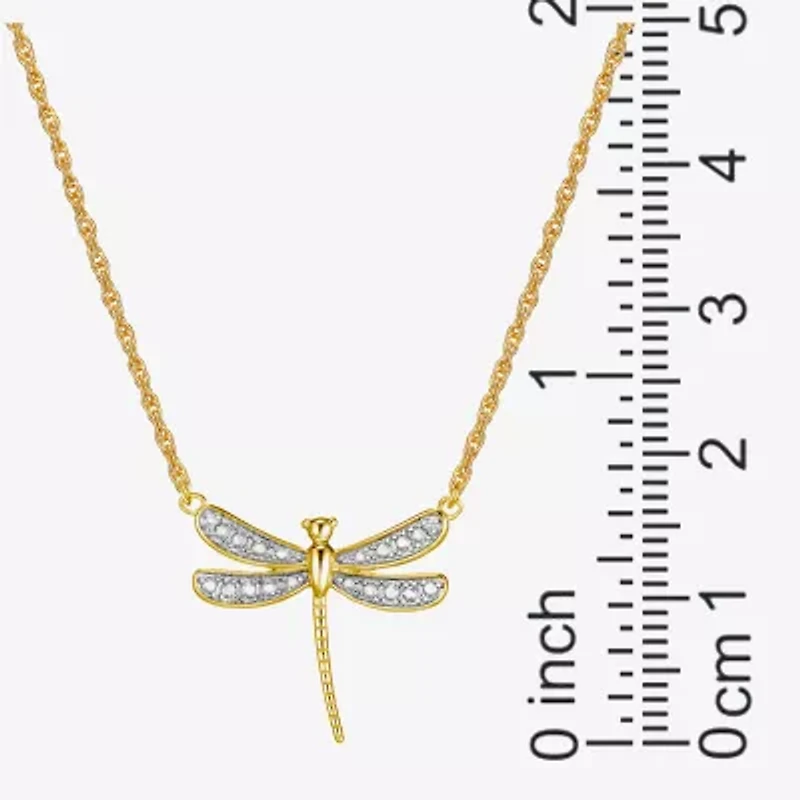 Sparkle Allure Dragonfly Womens White Diamond Accent Pure Silver Over Bronze 18 Inch Pendant Necklace
