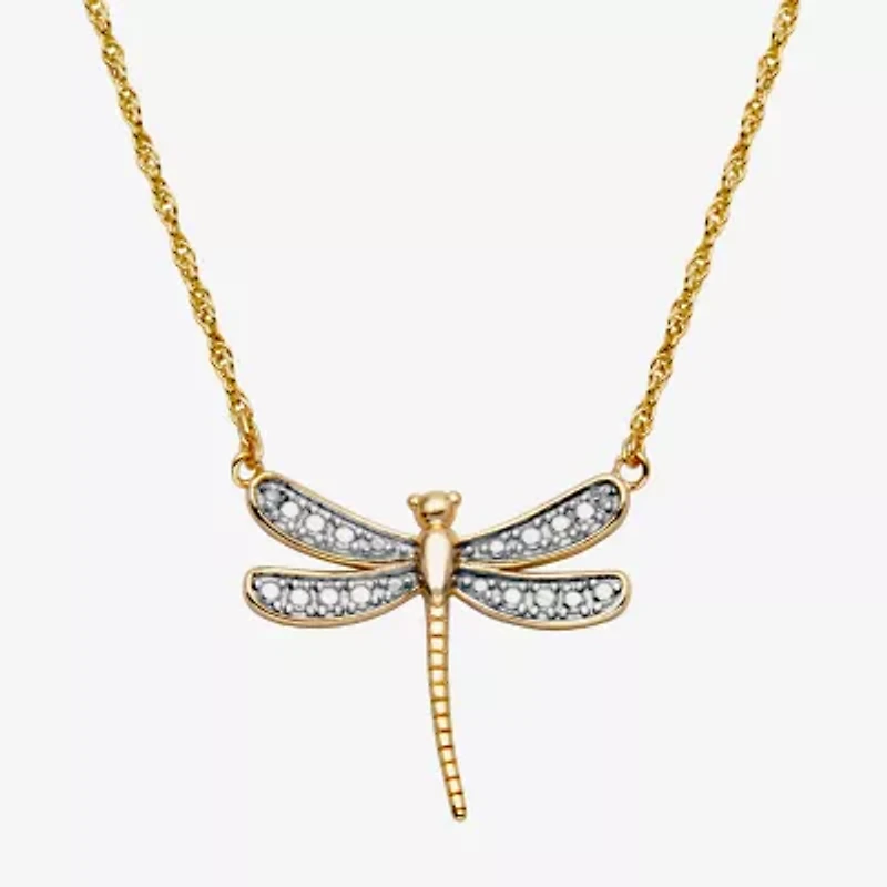 Sparkle Allure Dragonfly Womens White Diamond Accent Pure Silver Over Bronze 18 Inch Pendant Necklace