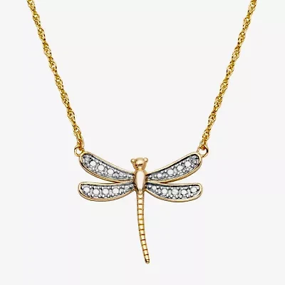 Sparkle Allure Dragonfly Womens White Diamond Accent Pure Silver Over Bronze 18 Inch Pendant Necklace