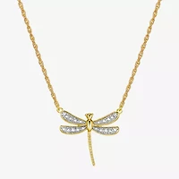 Sparkle Allure Dragonfly Womens White Diamond Accent Pure Silver Over Bronze 18 Inch Pendant Necklace