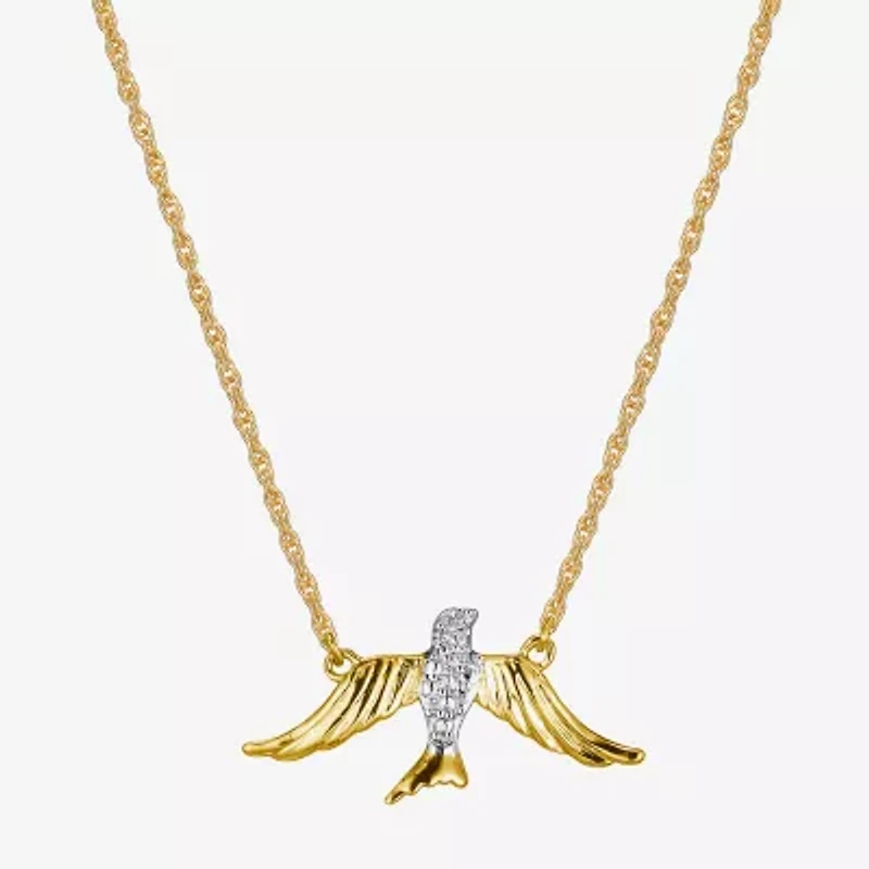 Sparkle Allure Bird Womens White Diamond Accent Pure Silver Over Bronze 18 Inch Pendant Necklace