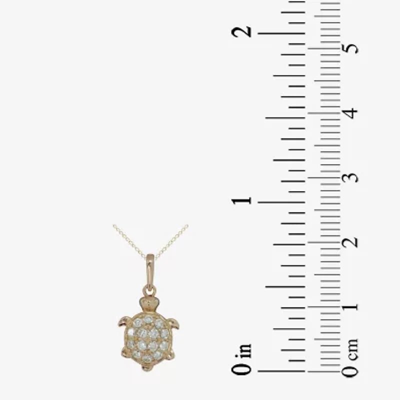 Turtle Girls Lab Created White Cubic Zirconia 14K Gold 15 Inch Pendant Necklace