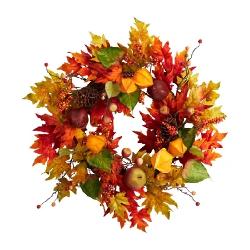 Nearly Natural 24" Maple Leaf And Berries Faux Wreath