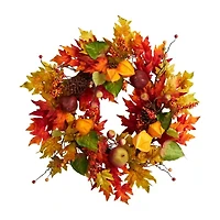 Nearly Natural 24" Maple Leaf And Berries Faux Wreath