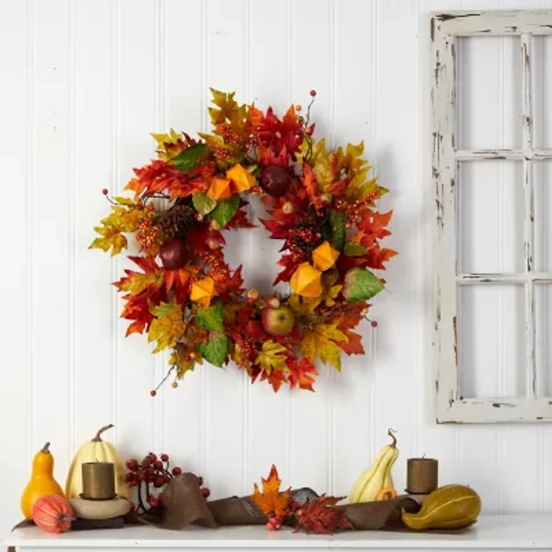 Nearly Natural 24" Maple Leaf And Berries Faux Wreath