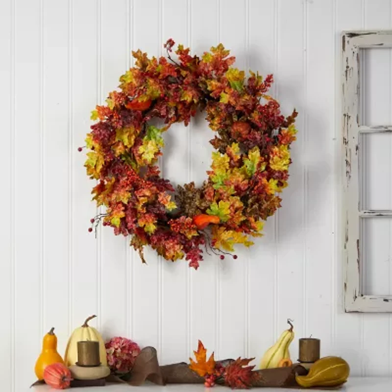 Nearly Natural 32" Leaf Berries & Pumpkin Faux Wreath