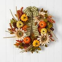 Nearly Natural 24" Fall Pumpkin Sunflower Faux Wreath