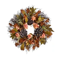 Nearly Natural 22" Hydrangea Dried Lotus Pod Faux Wreath