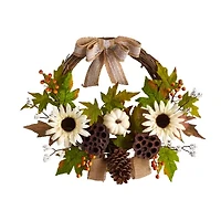 Nearly Natural 20" Autumn Faux With Bow Wreath