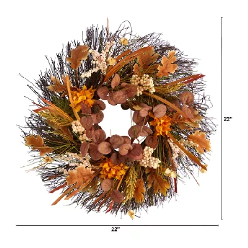 Nearly Natural 22" Autumn Dahlia & Berries Faux Wreath