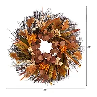 Nearly Natural 22" Autumn Dahlia & Berries Faux Wreath