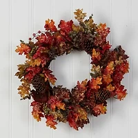 Nearly Natural "24"" Maple Berries & Pinecone" Wreath