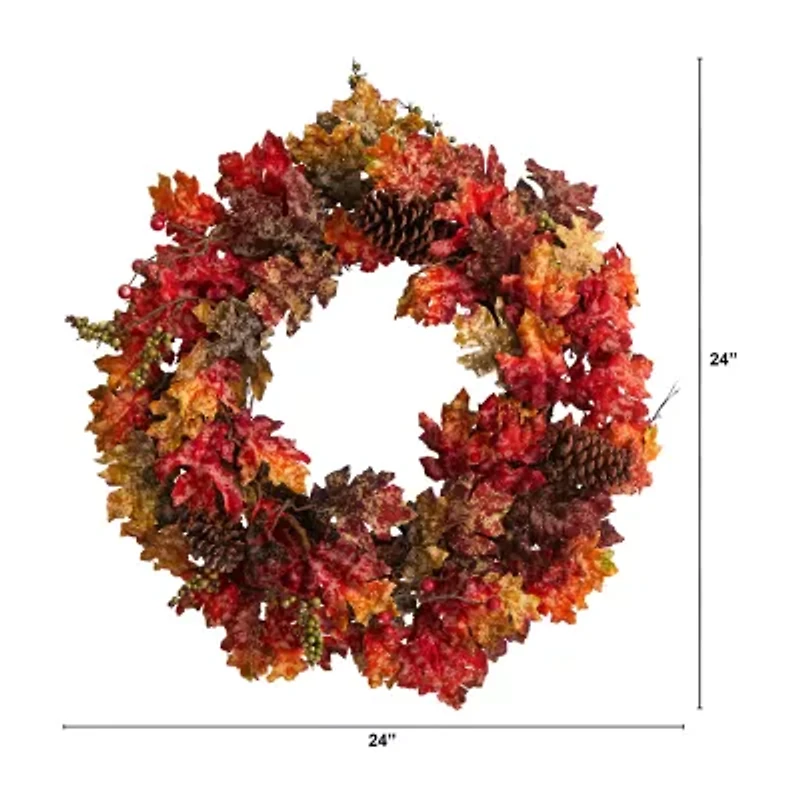 Nearly Natural "24"" Maple Berries & Pinecone" Wreath