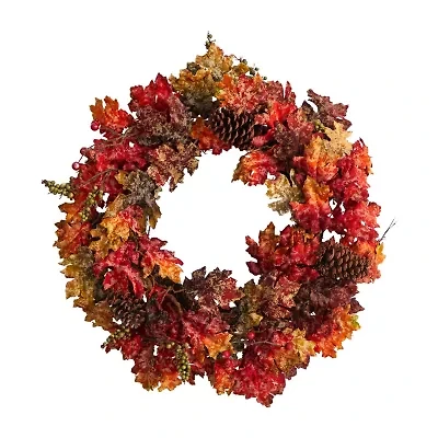 Nearly Natural "24"" Maple Berries & Pinecone" Wreath