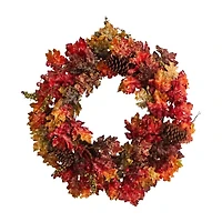 Nearly Natural "24"" Maple Berries & Pinecone" Wreath