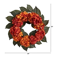 Nearly Natural 20" Faux Hydrangea Orange Wreath