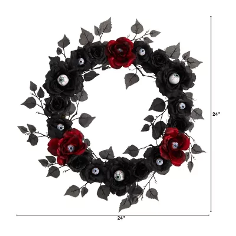 Nearly Natural 24" Eyeball Rose Halloween Faux Wreath
