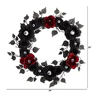 Nearly Natural 24" Eyeball Rose Halloween Faux Wreath