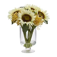12” Sunflower & Sedum Artificial Arrangement inVase