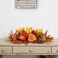 Nearly Natural Harvest Triple Candelabrum Candle Holder