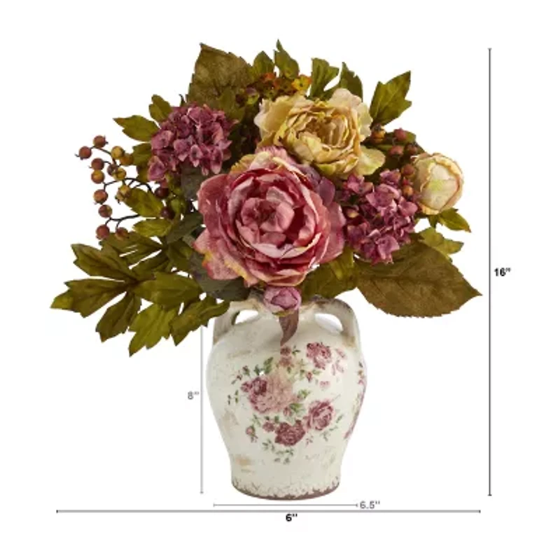 Nearly Natural 16" Faux Peony Floral Arrangement