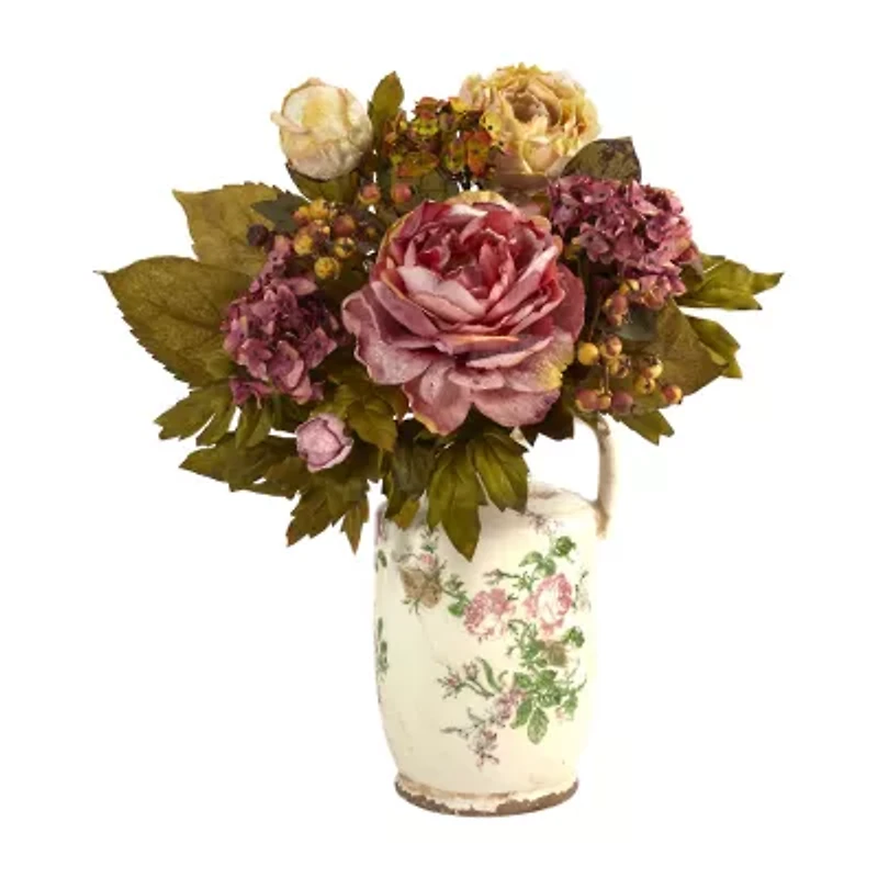 Nearly Natural "18"" Faux Peony" Floral Arrangement