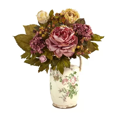 Nearly Natural "18"" Faux Peony" Floral Arrangement