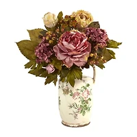 Nearly Natural "18"" Faux Peony" Floral Arrangement