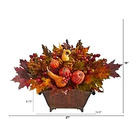 Nearly Natural Faux Pumpkin Maple Leaf & Berry Floral Arrangement