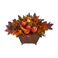 Nearly Natural Faux Pumpkin Maple Leaf & Berry Floral Arrangement
