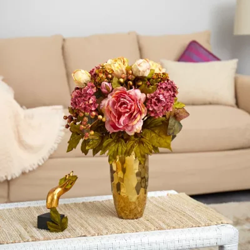 Nearly Natural "19"" Faux Peony" Floral Arrangement