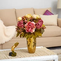 Nearly Natural "19"" Faux Peony" Floral Arrangement