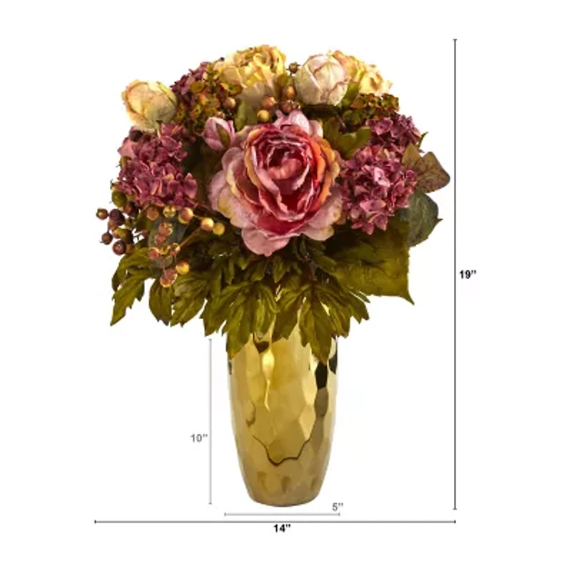 Nearly Natural "19"" Faux Peony" Floral Arrangement