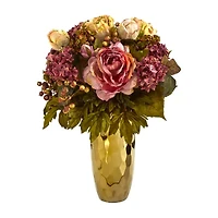 Nearly Natural "19"" Faux Peony" Floral Arrangement