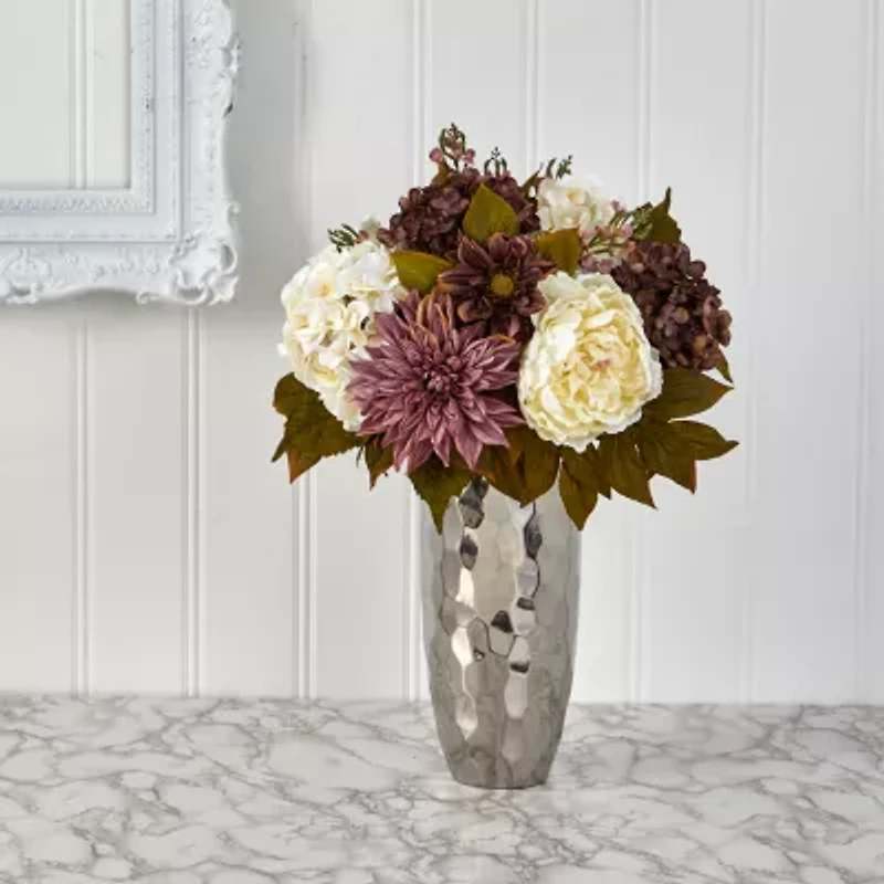 Nearly Natural Faux Peony Hydrangea & Dahlia Floral Arrangement