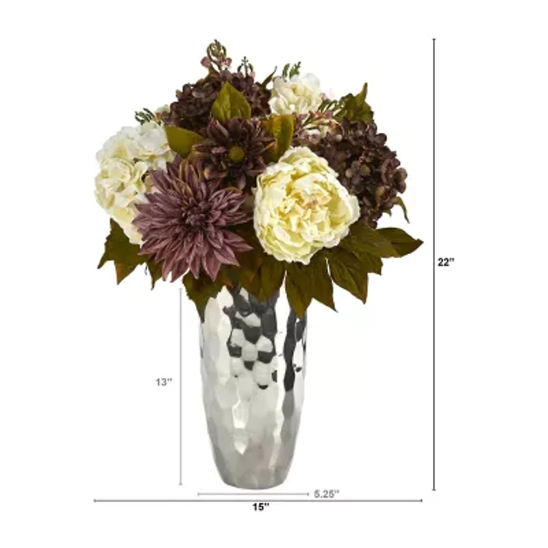 Nearly Natural Faux Peony Hydrangea & Dahlia Floral Arrangement